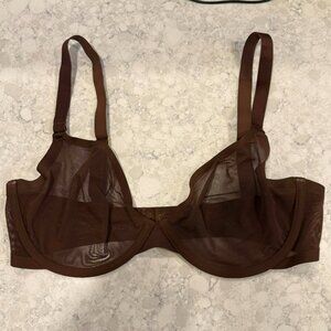 CUUP Plunge Bra Sheer Mesh Espresso Brown 34E